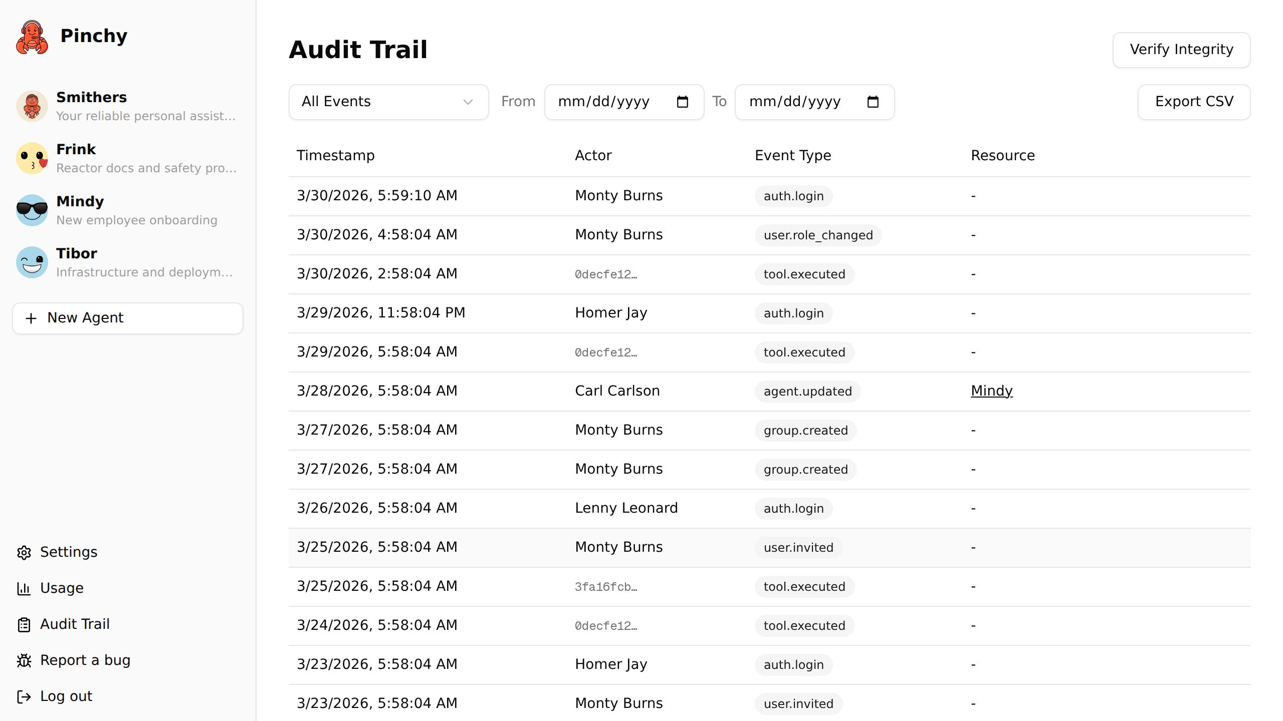 Pinchy audit trail — cryptographic log of all agent actions
